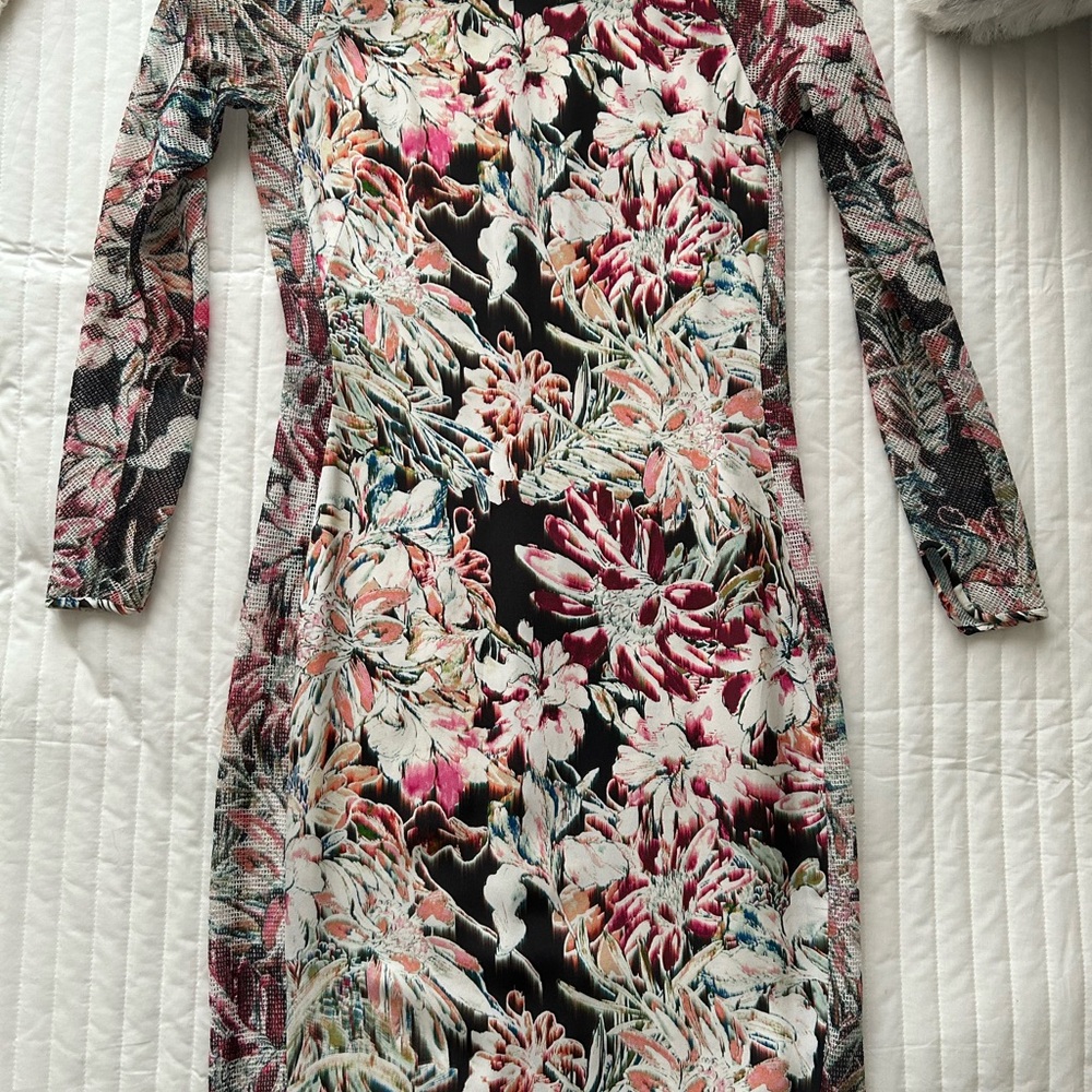 L'AGENCE Black and Pink Long Sleeve Bodycon Dress